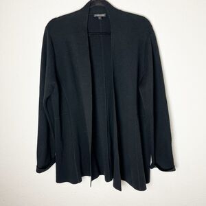 Eileen Fisher Black Open Front Cardigan Silk Organic Cotton Lagenlook Minimalism